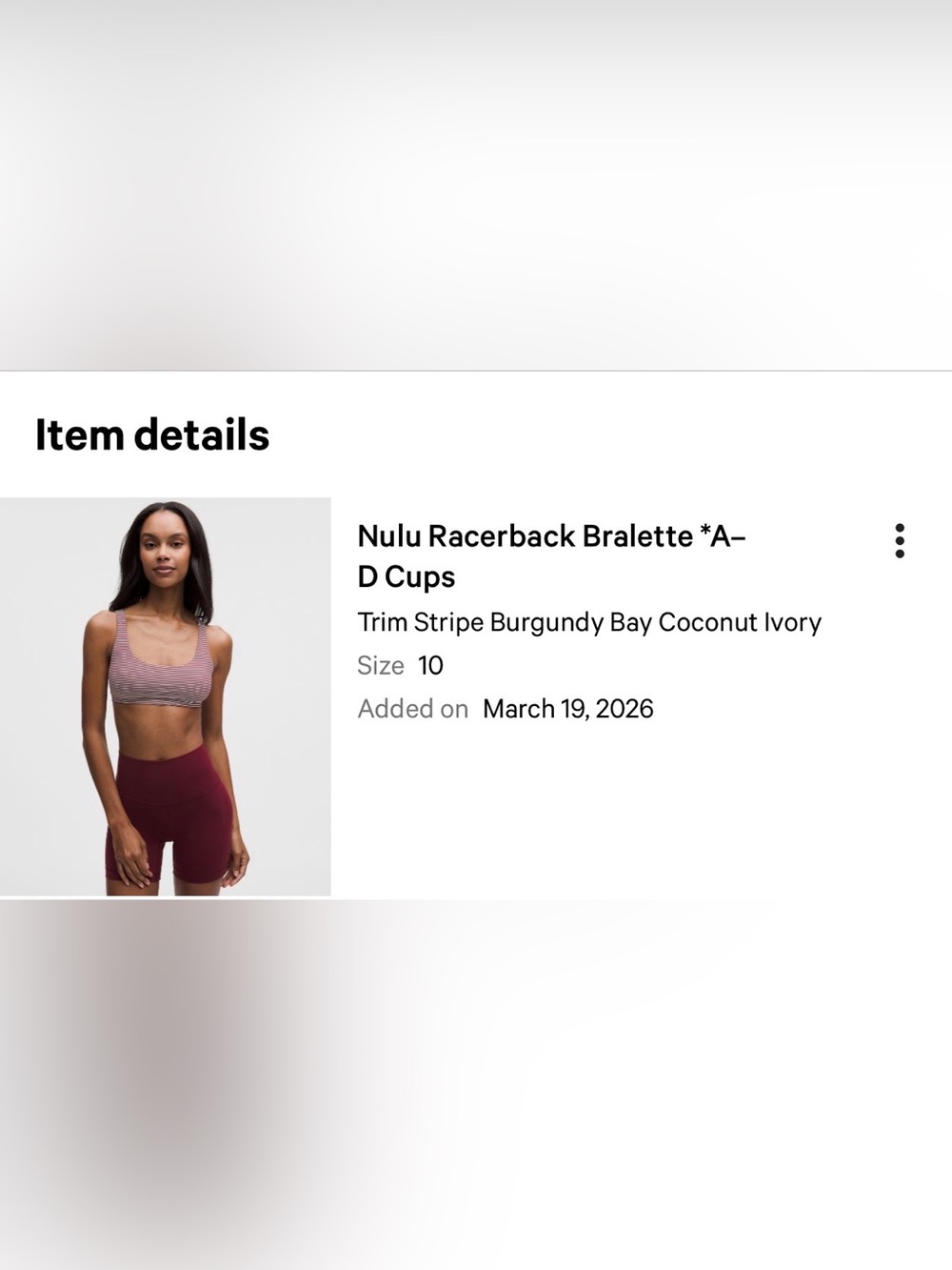 lululemon Nulu Racerback Bralette *A-D Cups Trim Stripe Burgundy Bay Coconut - Picture 5 of 5